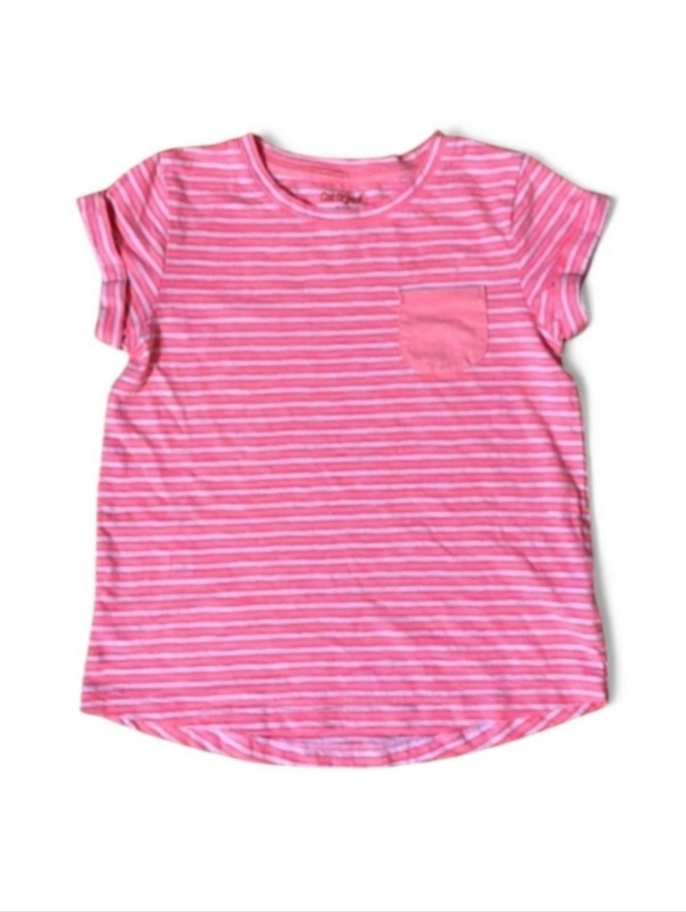 Girl’s Cat & Jack Striped Coral Pink Pocket Tee Shirt M 7/8
